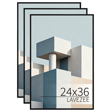 Lavezee 24x36 black poster frame three-pack front view for cohesive wall displays