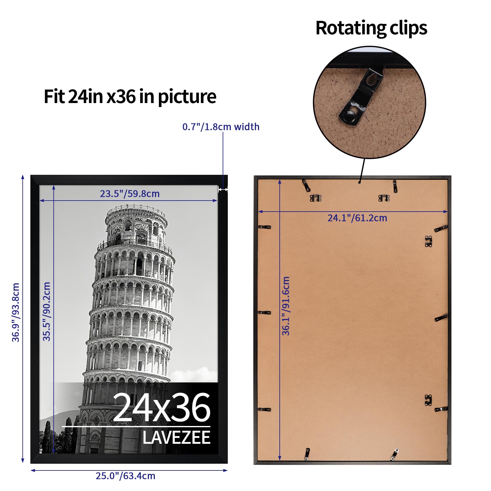 Lavezee 24x36 black poster frame on wall with vertical hanging