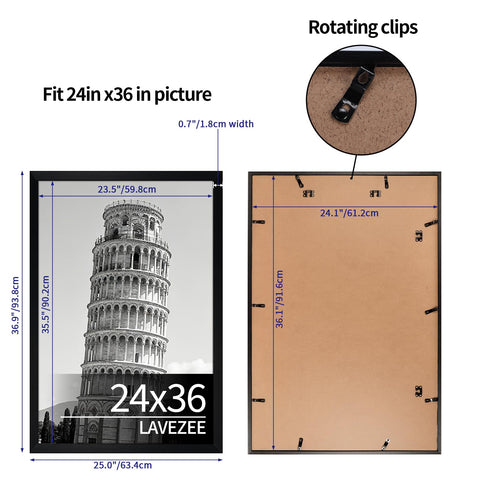 Lavezee 24x36 black poster frame on wall with vertical hanging