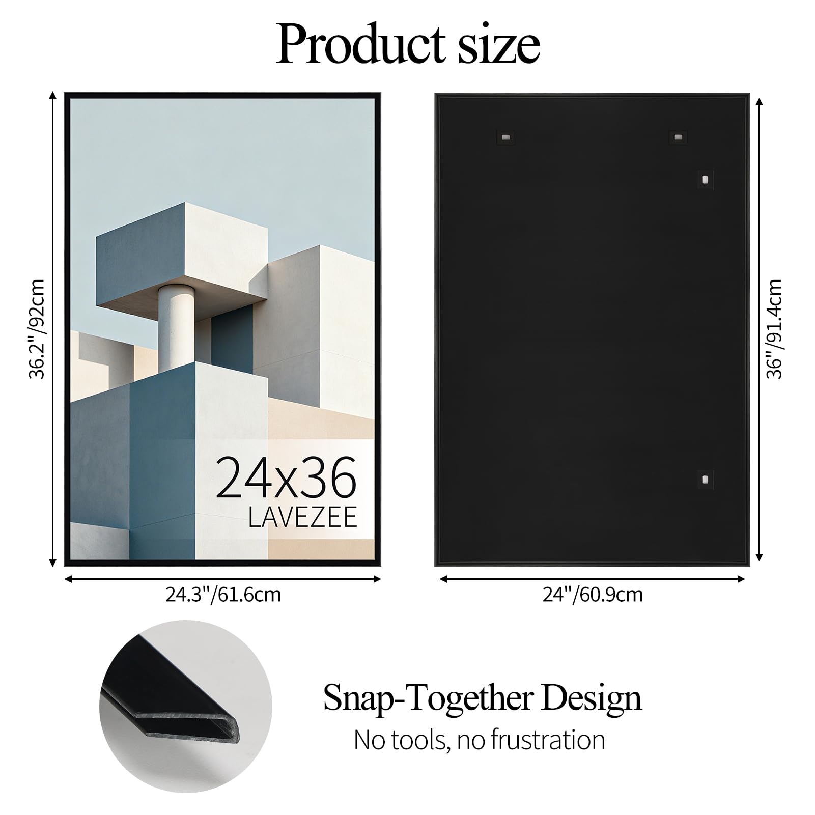 Lavezee six-pack frames ready for easy, tool-free wall installation.