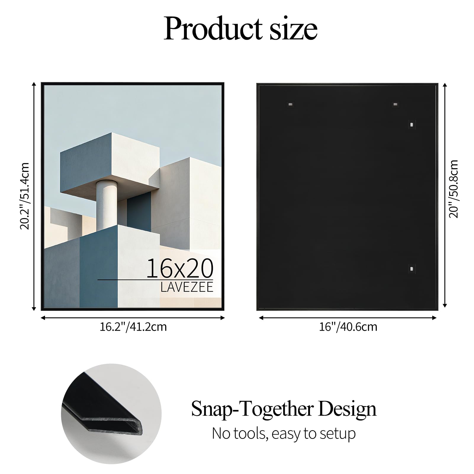 Lavezee snap-frame assembly enables tool-free, one-person setup.