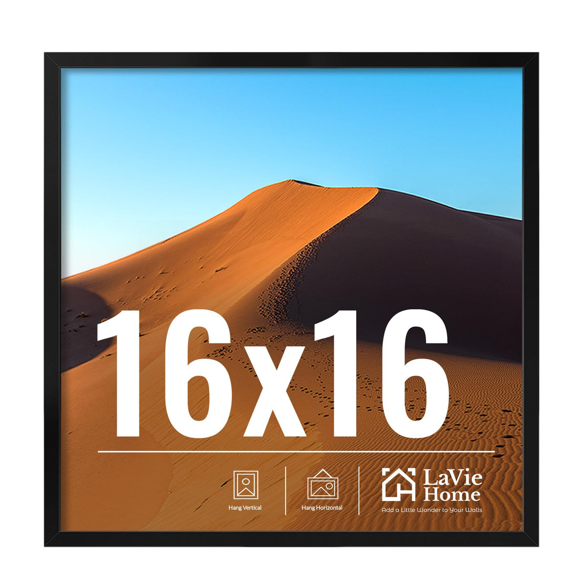 LaVie Home 16x16 picture frame wall display showcases memories with a sleek black edge.