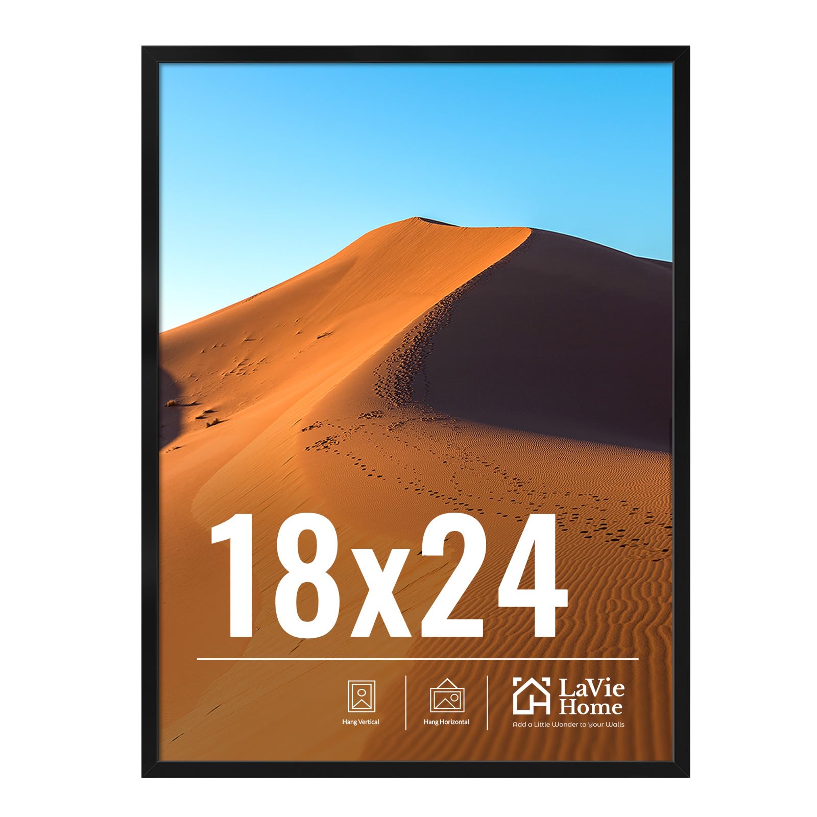LaVie Home 18x24 wall mounted black picture frame showing a photo for versatile display.