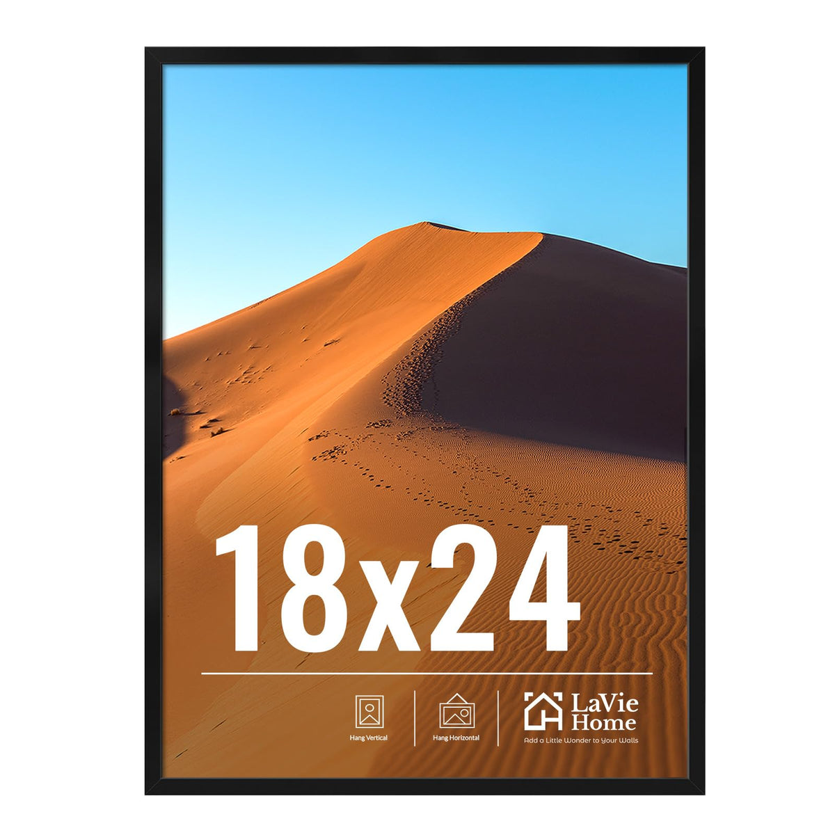 LaVie Home 18x24 wall mounted black picture frame showing a photo for versatile display.