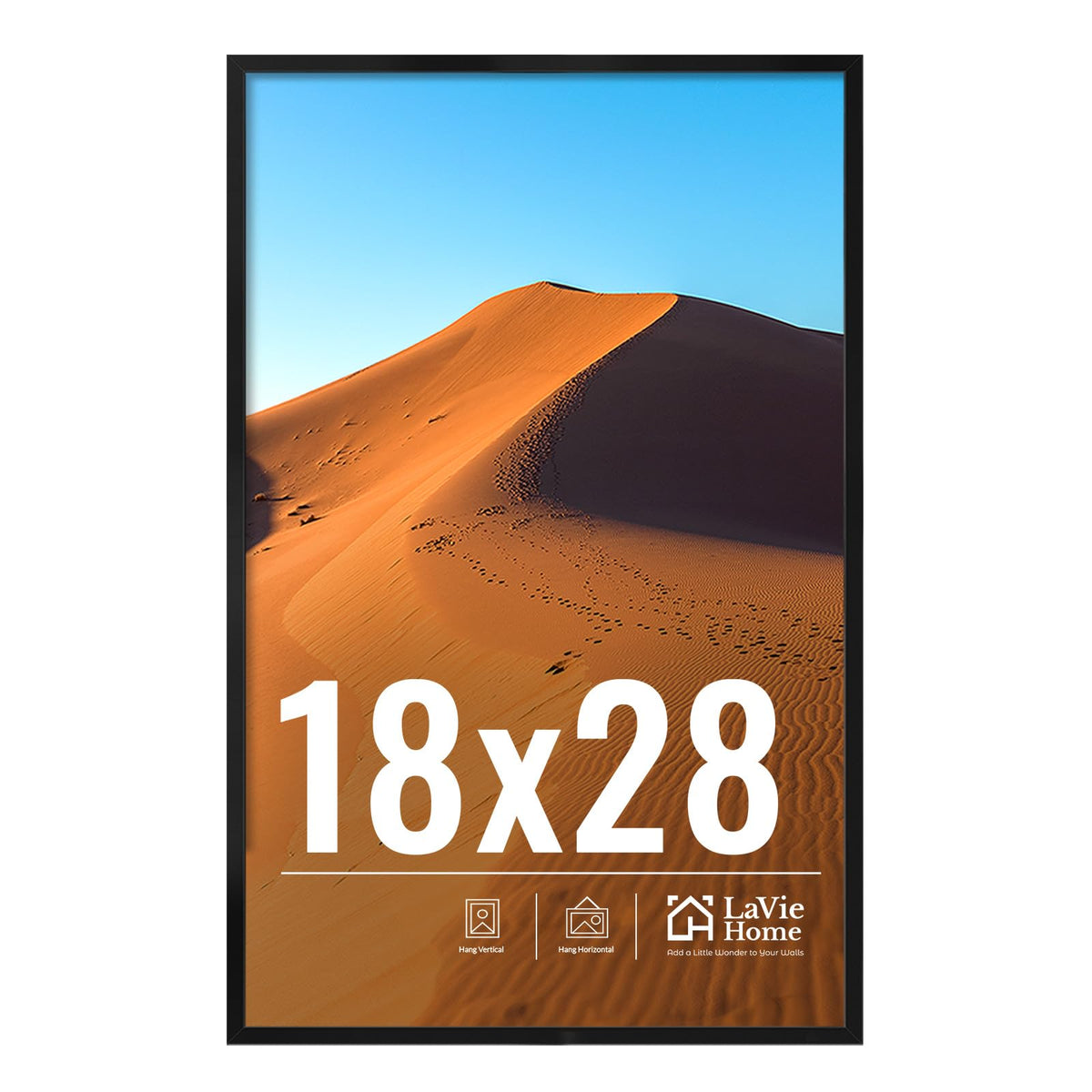 LaVie Home 18x28 wall display frame in black, showcasing memories clearly.