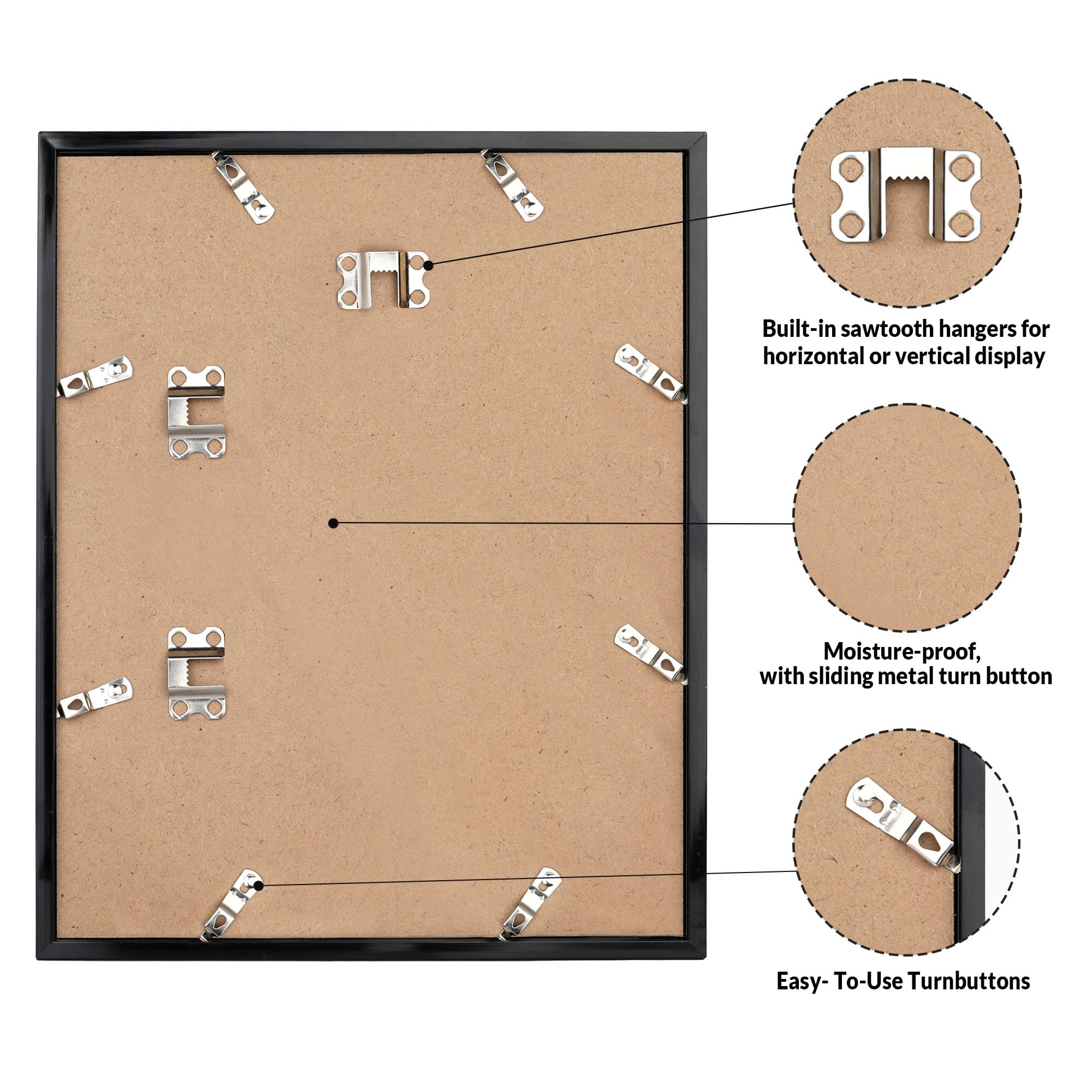 LaVie Home 19x27 frame supports vertical or horizontal hanging.