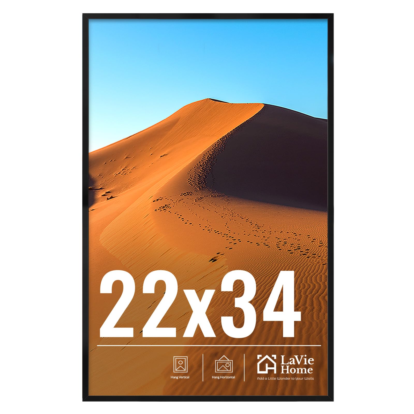 LaVie Home 22x34 black wall display frame with HD Plexiglass clarity.