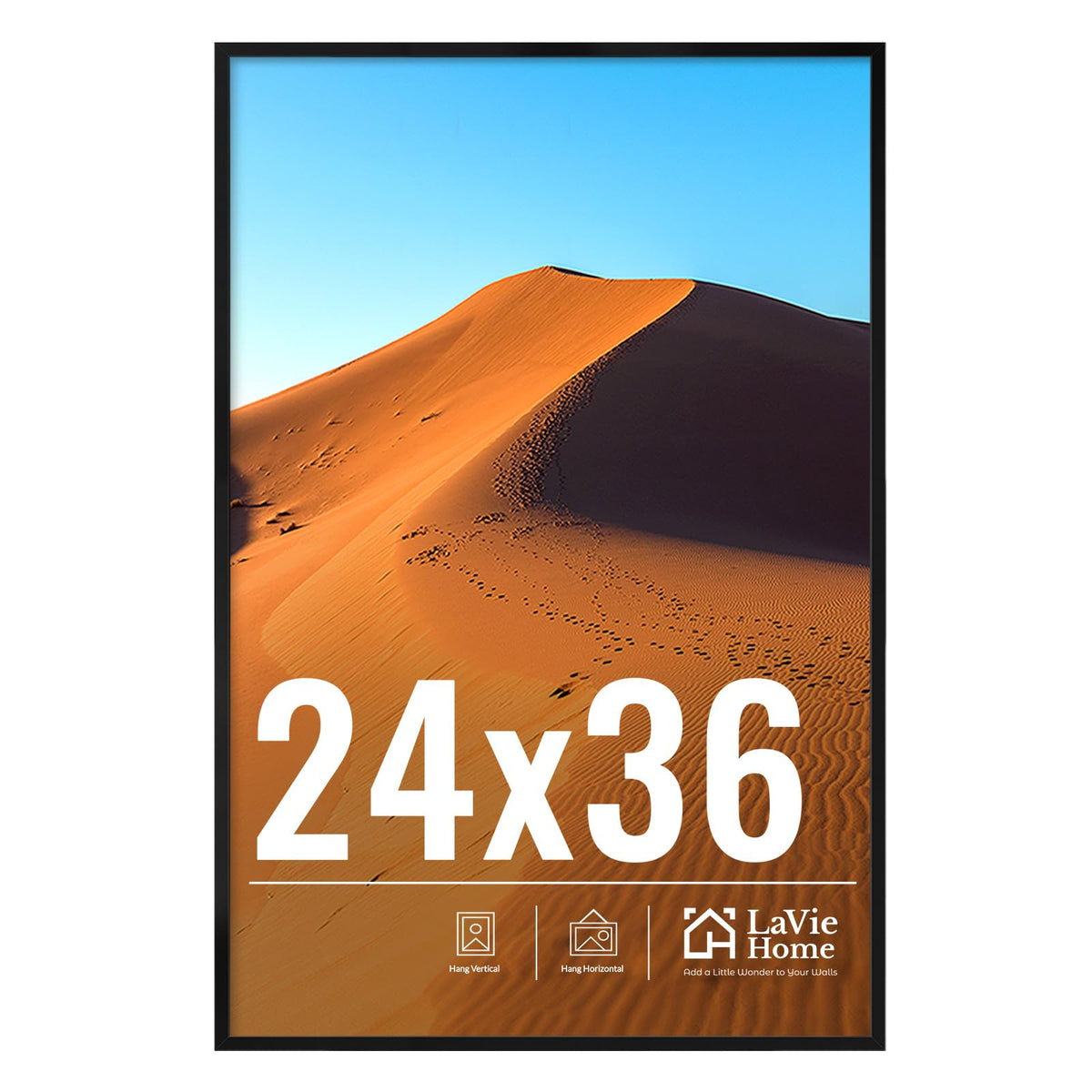 LaVie Home 24x36 frame on wall for versatile display and easy viewing.