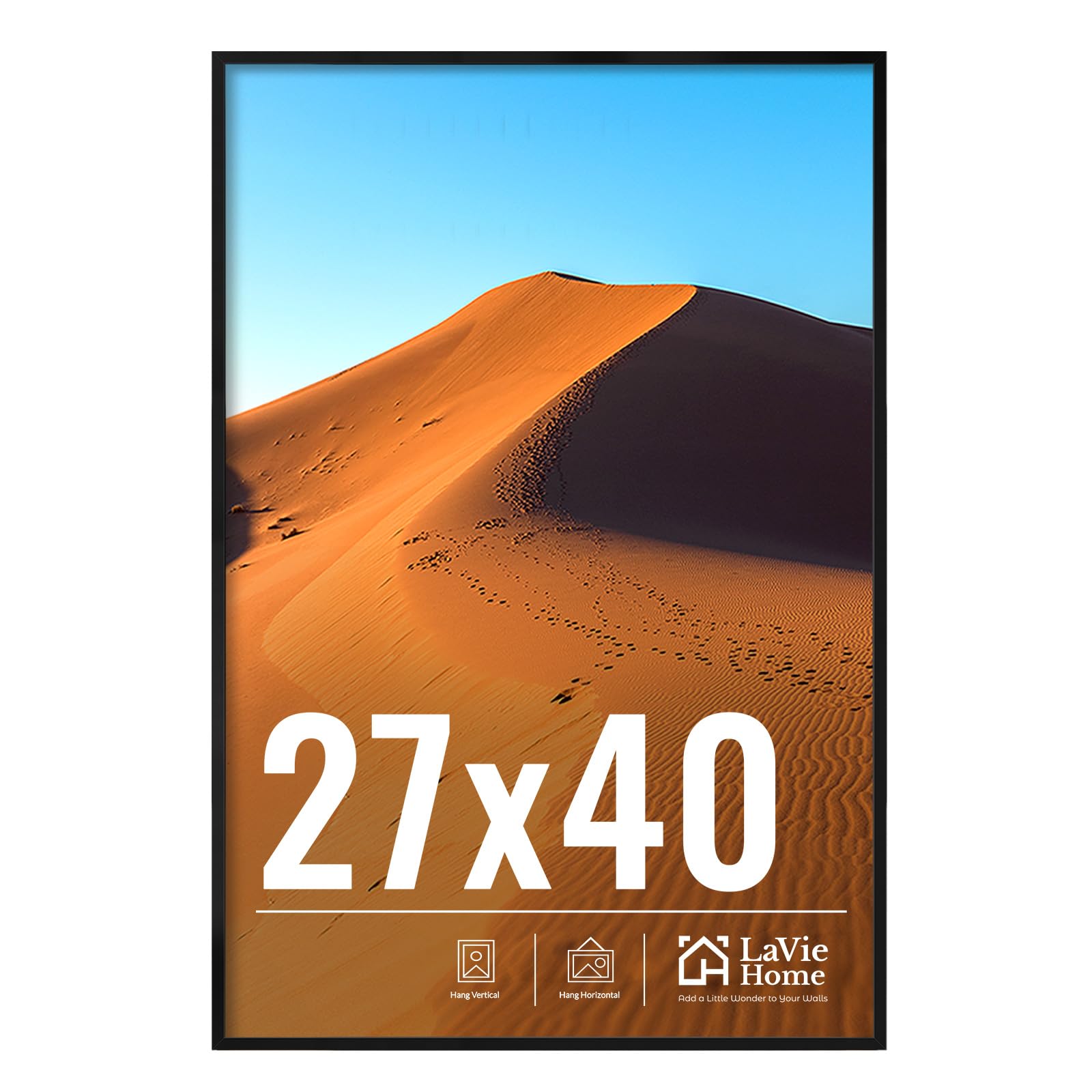 LaVie Home 27x40 frame front view with black finish and clear Plexiglas.