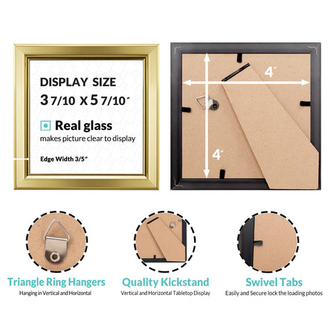 LaVie Home 4x4 gold frame front glass detail for crisp viewing.