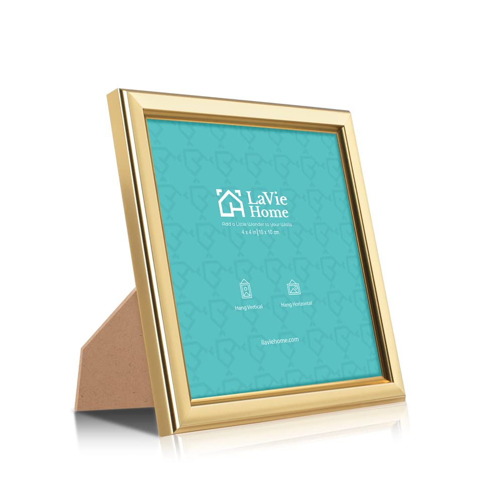 LaVie Home 4x4 gold frame tabletop display keeps photos ready on desks.