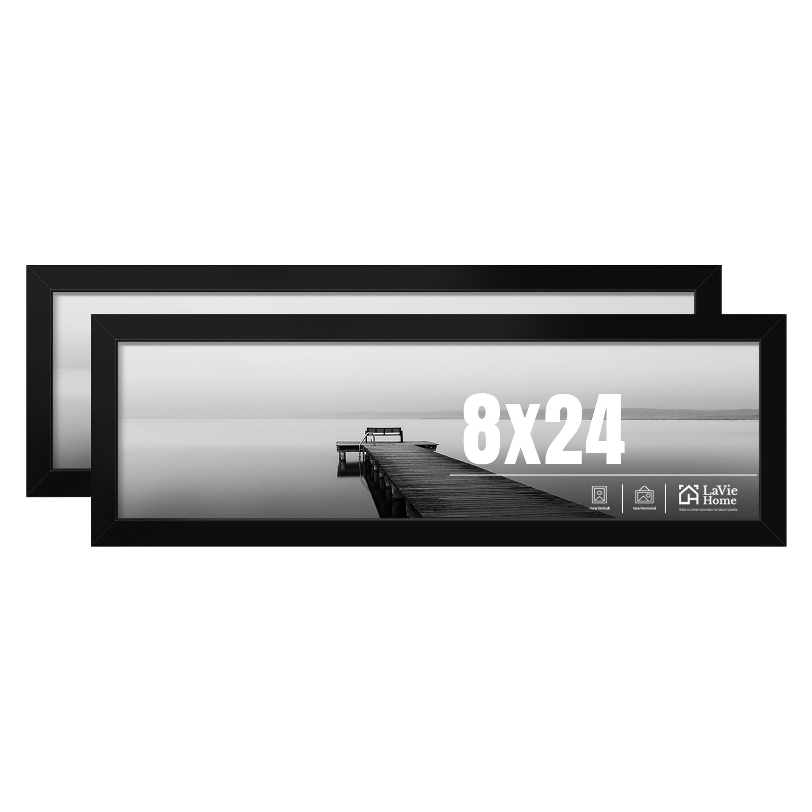LaVie Home 8x24 frame front view in black, timeless for wall or shelf decor