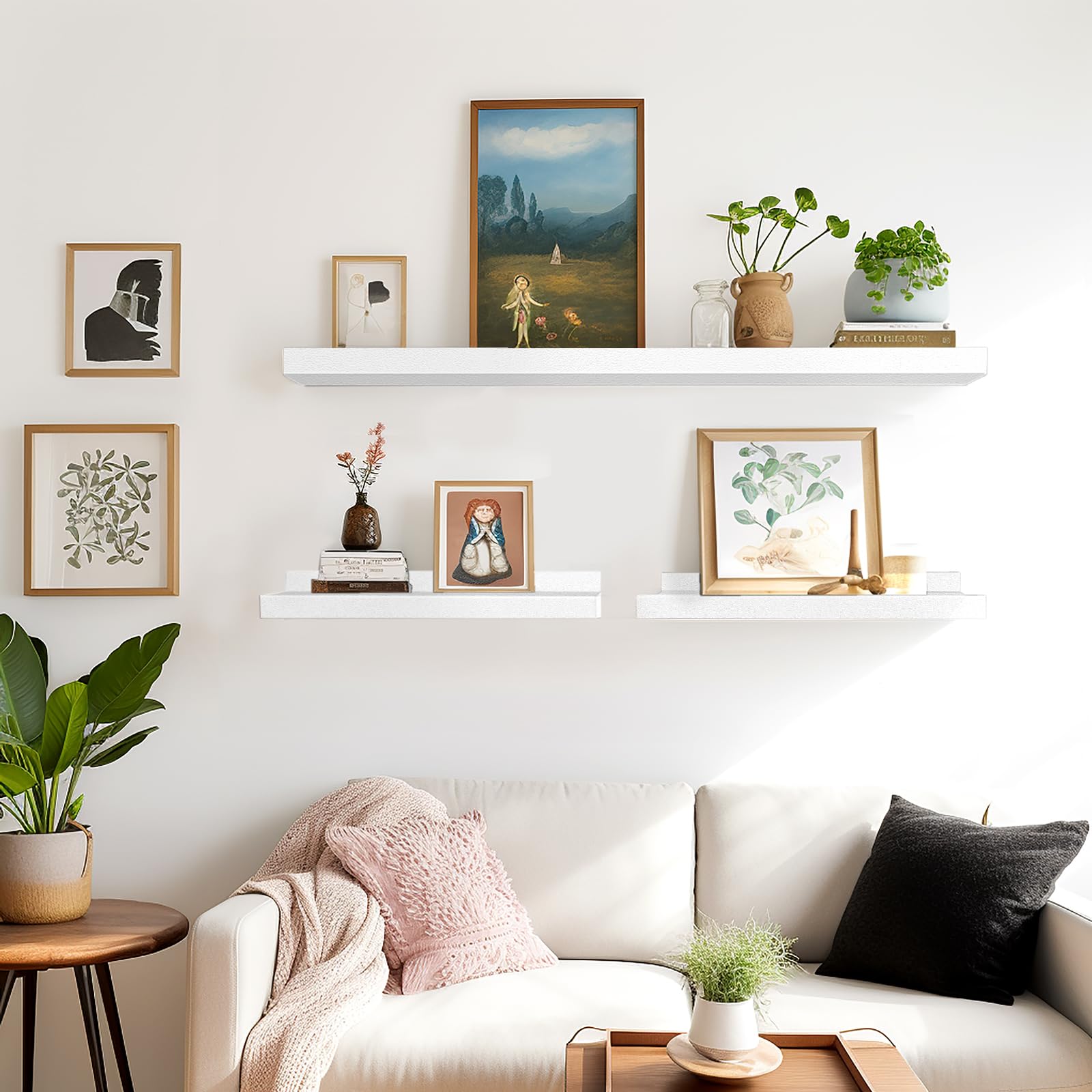 LaVie Home living room display with four-shelf setup