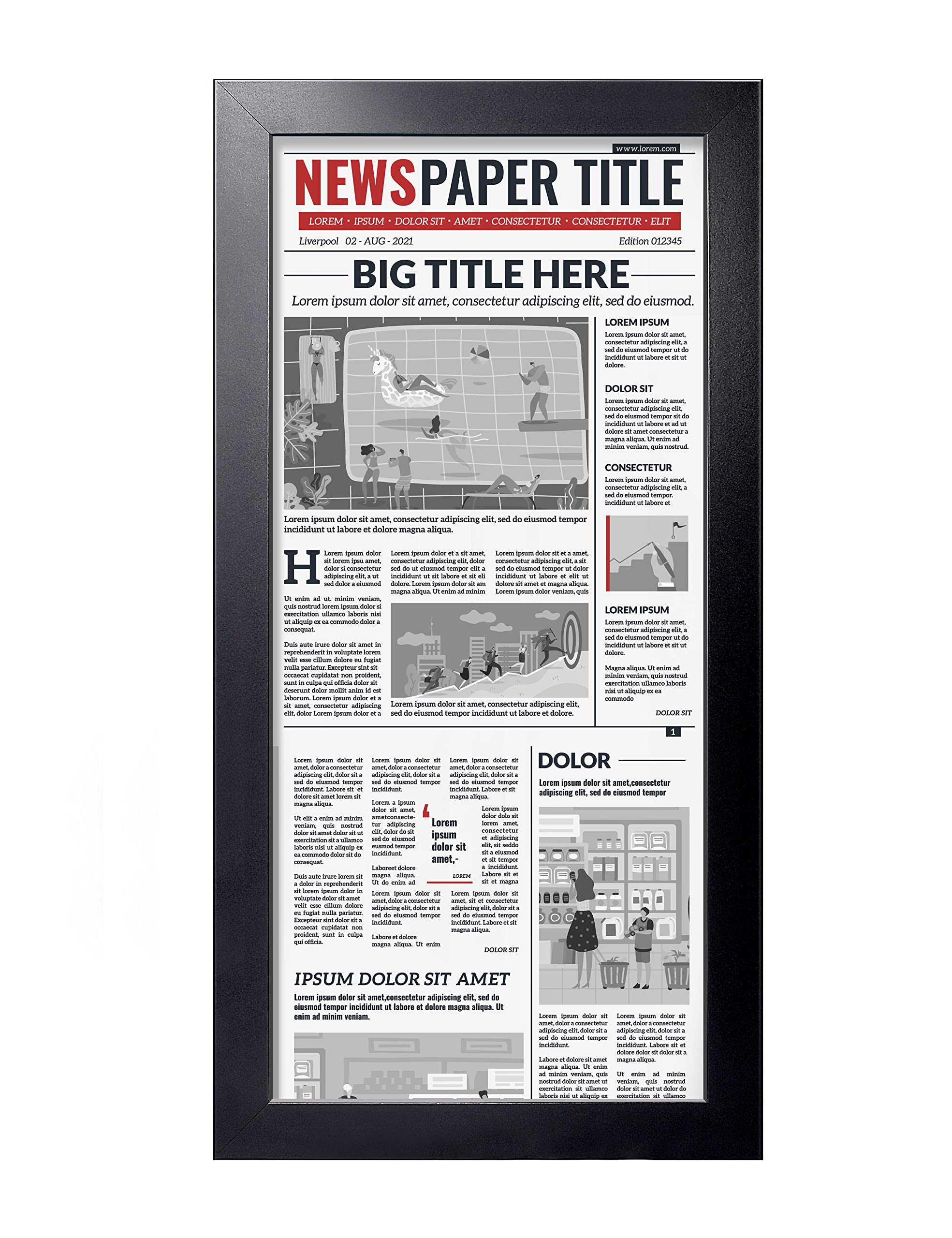 LaVie Home 11x22 newspaper frame front view for wall display