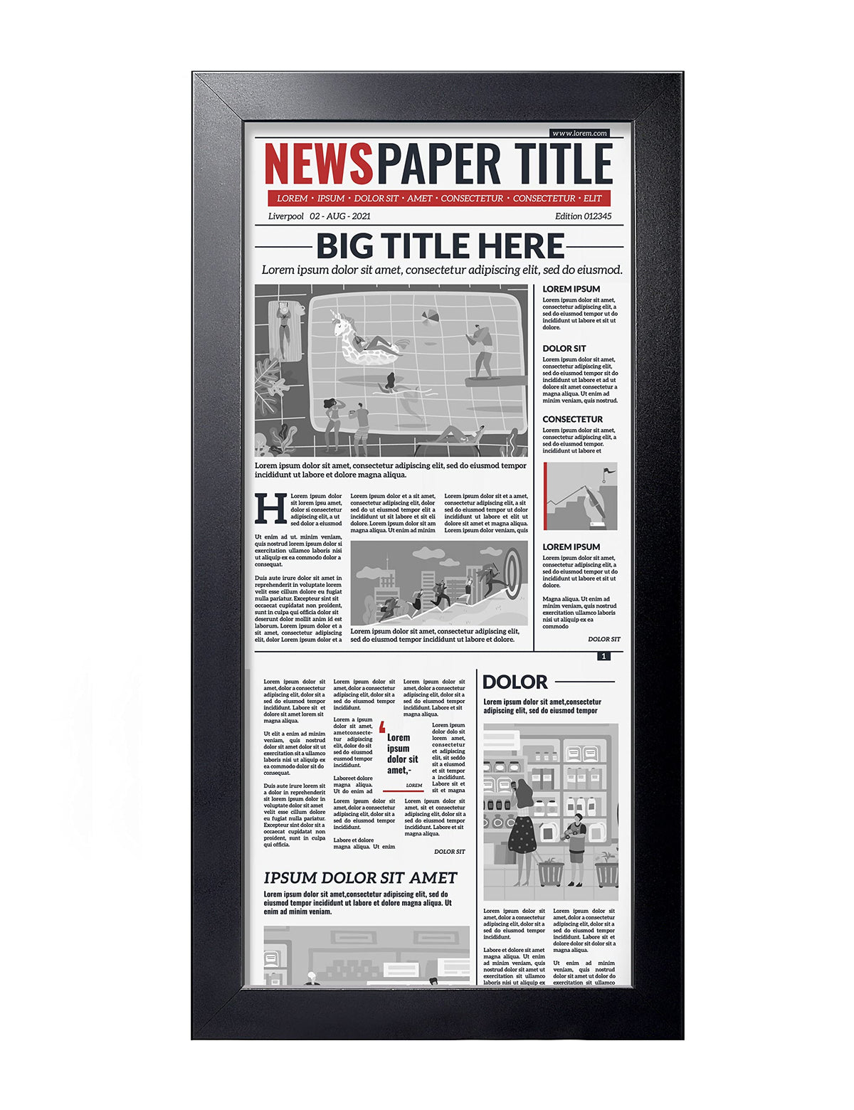 LaVie Home 11x22 newspaper frame front view for wall display