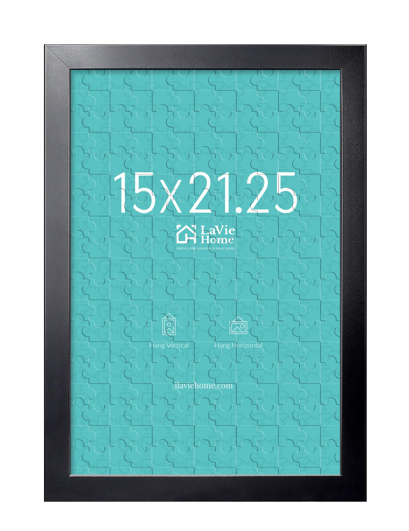 LaVie Home puzzle frame in black, front view with clear plexiglass for crisp display.