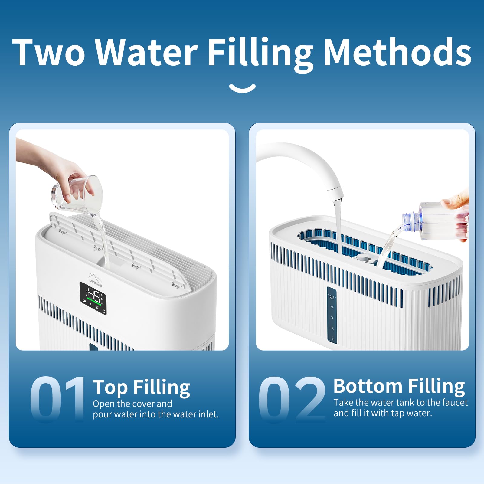 LAVIEAIR dual-drive humidification distributes moisture evenly