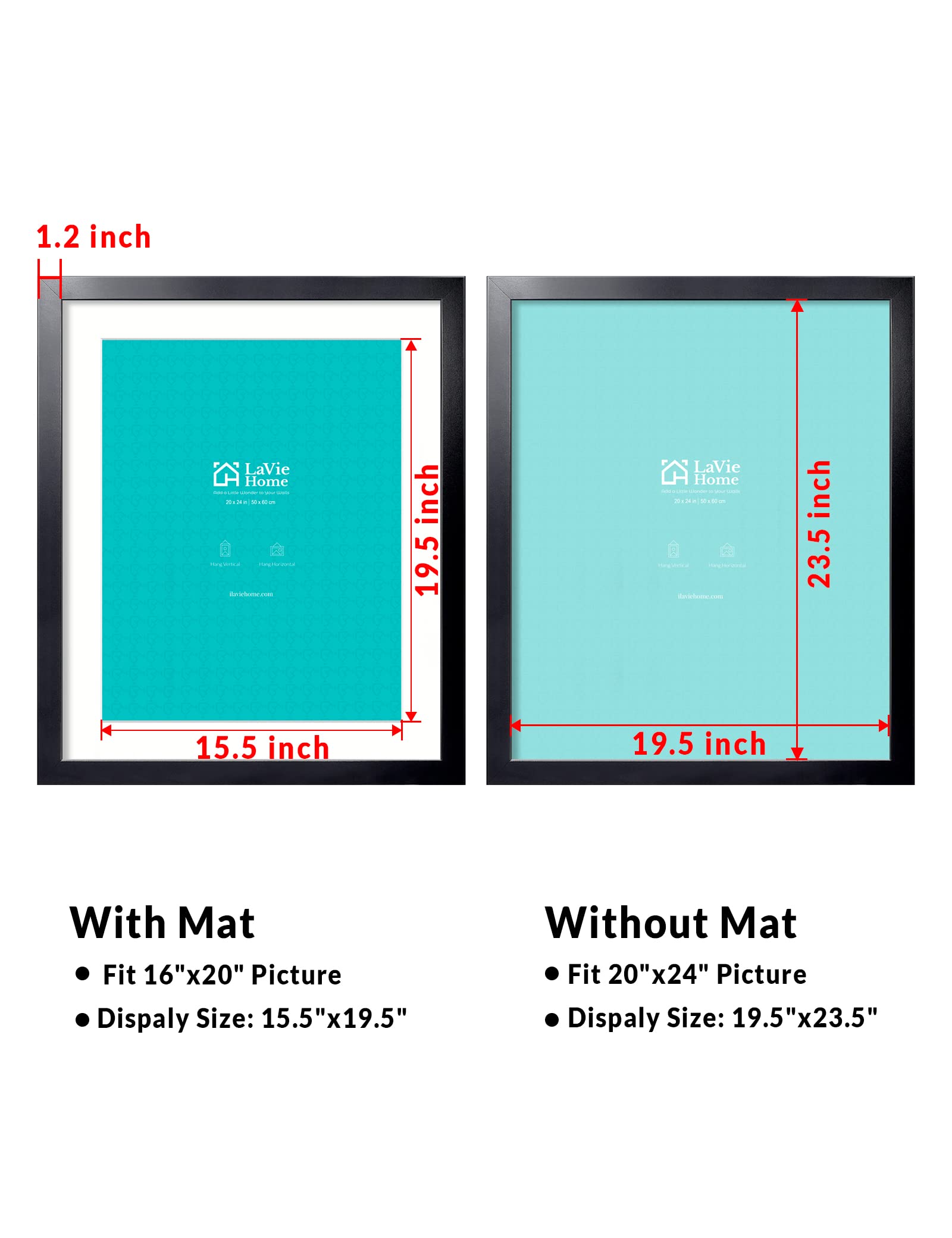 LaVie Home 20x24 frame with optional mat for flexible photo sizing.