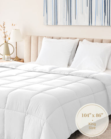 King size 104x86 inches provides ample coverage for most beds.