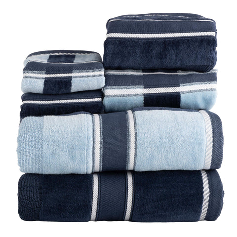Lavish Home 6-piece navy bath towel set displayed on a rack for a spa-like bathroom.