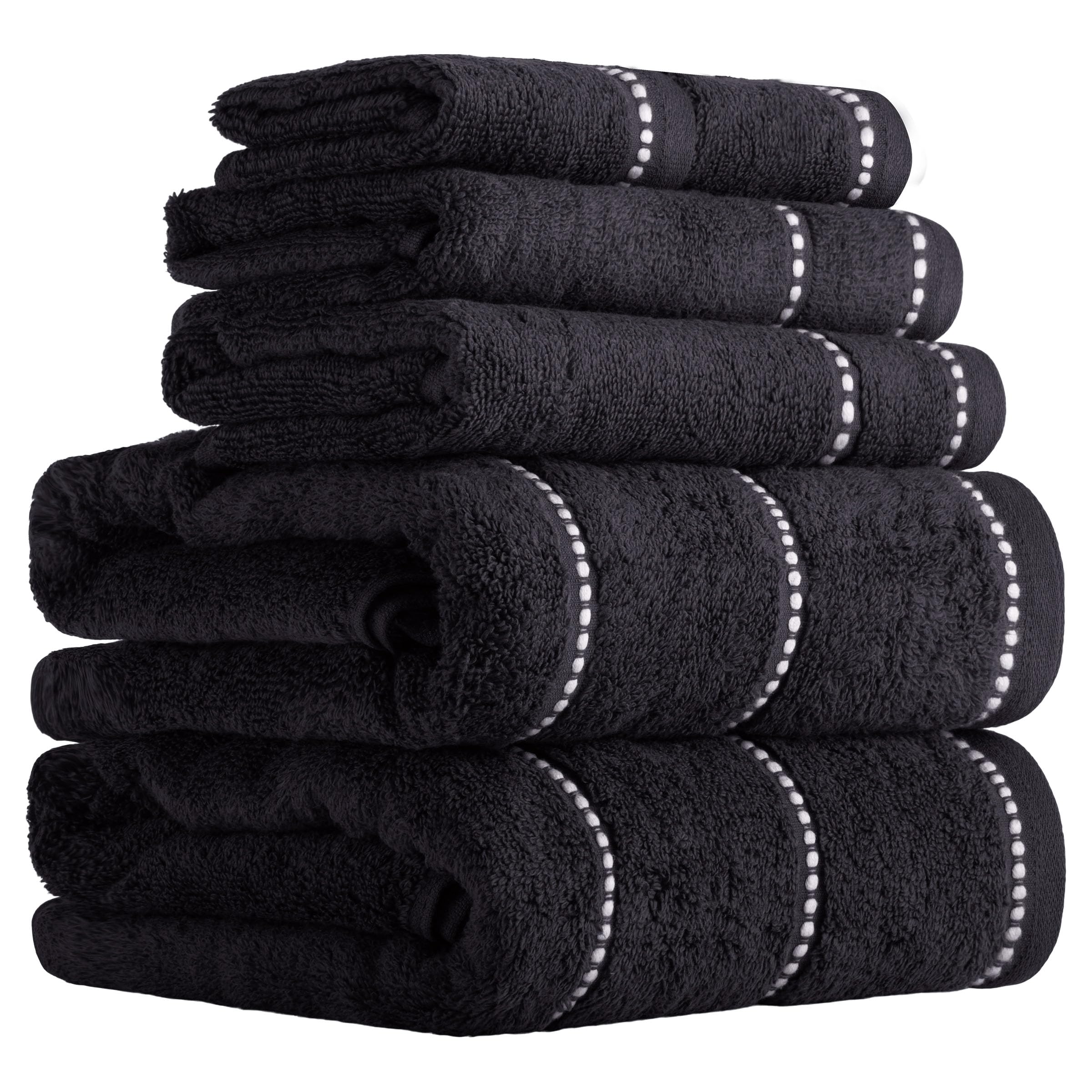 Lavish Home six-piece black towel set with beading for luxury bathroom décor.