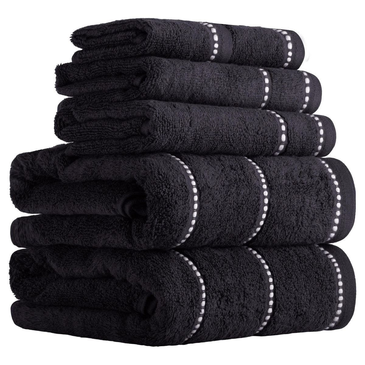 Lavish Home six-piece black towel set with beading for luxury bathroom décor.