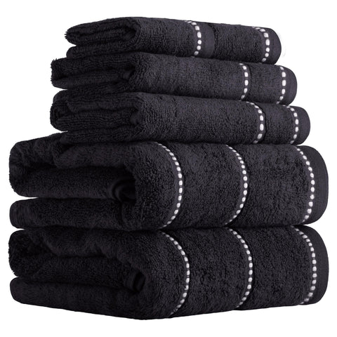 Lavish Home six-piece black towel set with beading for luxury bathroom décor.