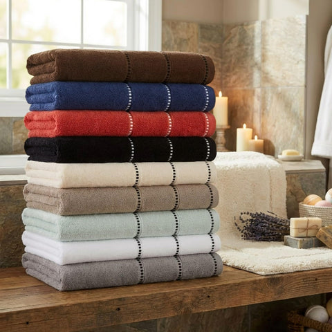 Lavish Home towels in black with white beading for a chic, durable shower set.