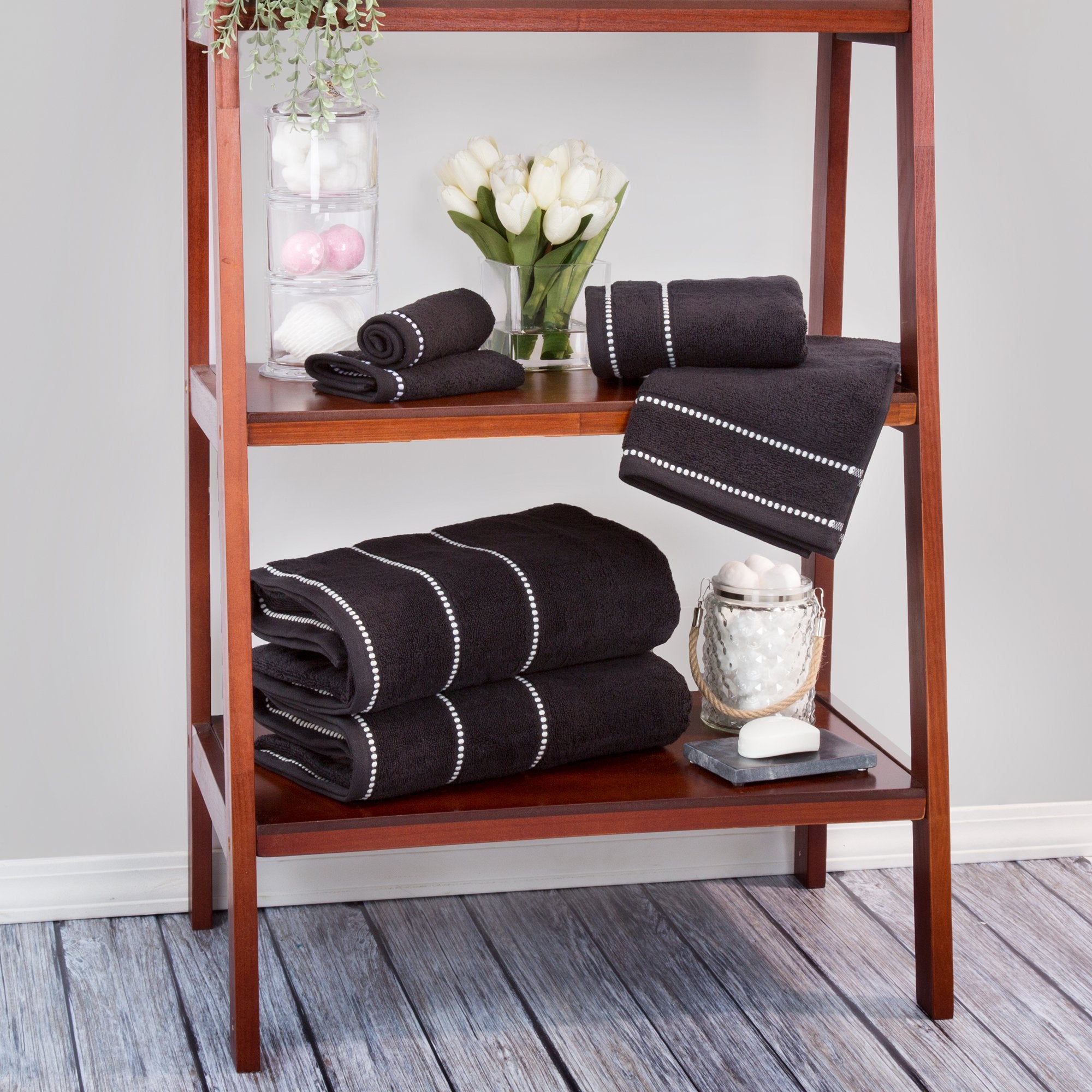Lavish Home dorm bathroom set in black for clean, organized spaces.
