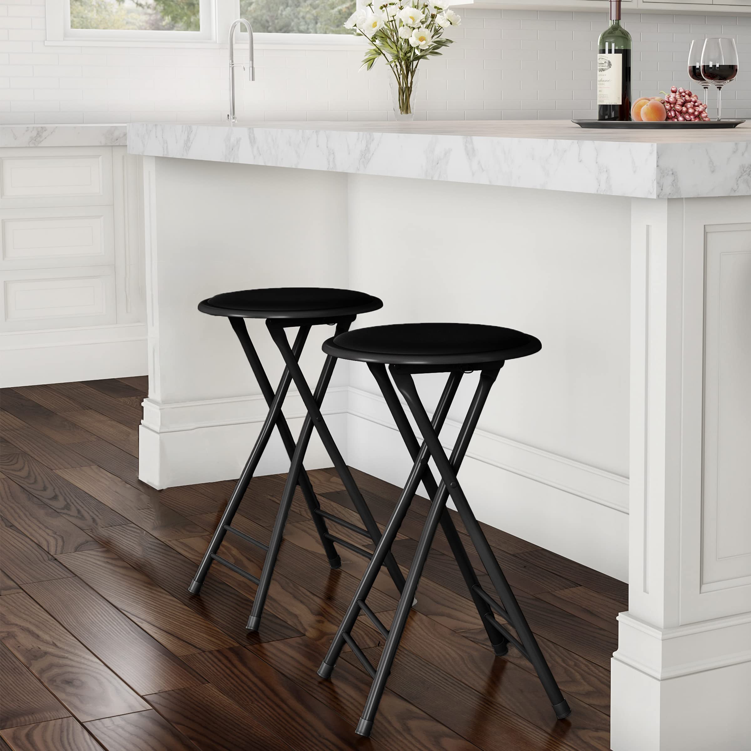 Lavish Home indoor-use folding stool placed in a cozy kitchen setting.