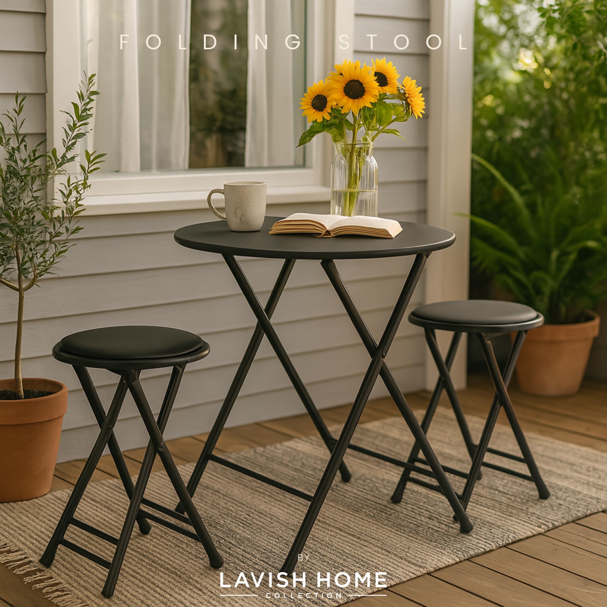 Sturdy steel-framed Lavish Home folding stool ready for daily use.