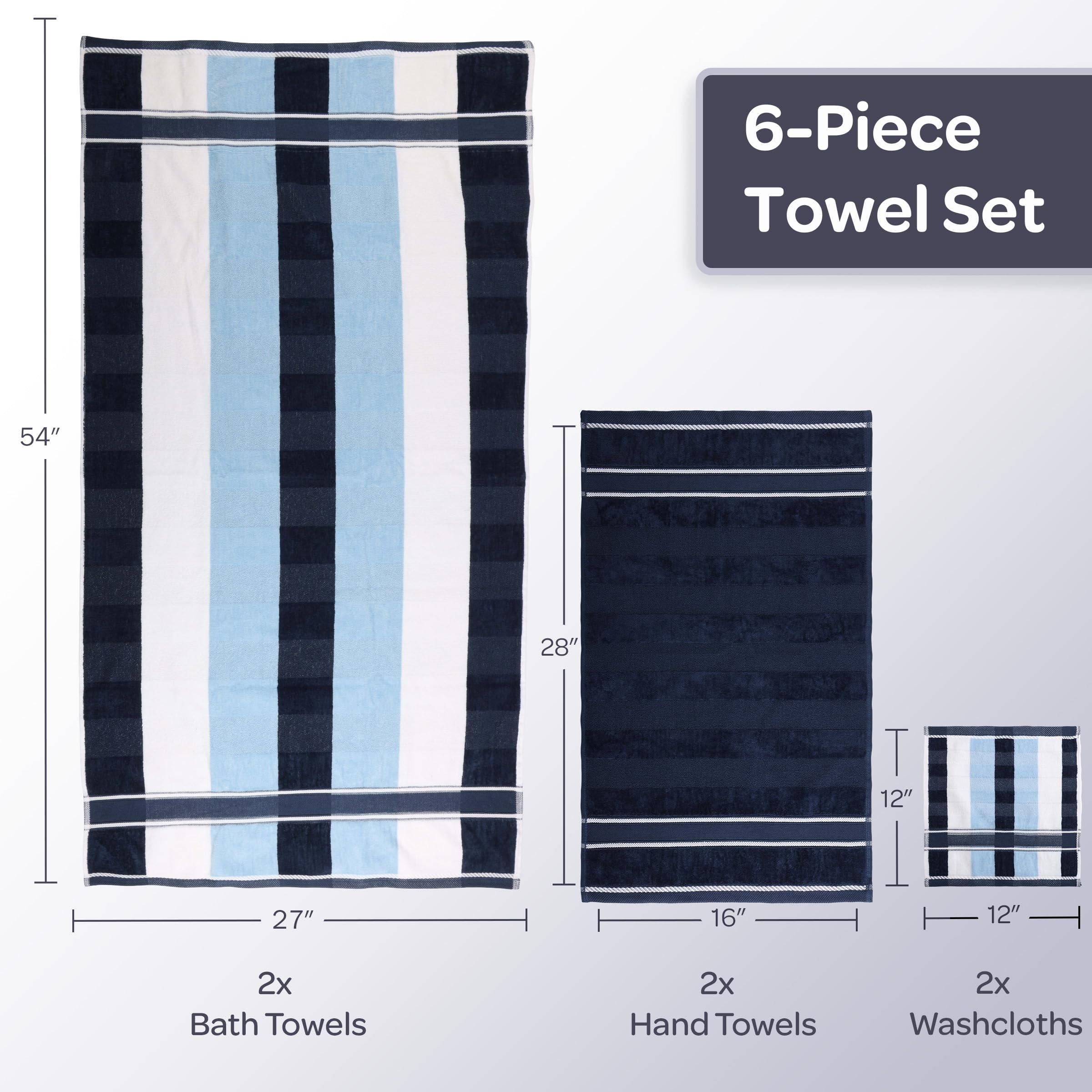 Lavish Home navy bath towels on rack illustrating cohesive bathroom decor.