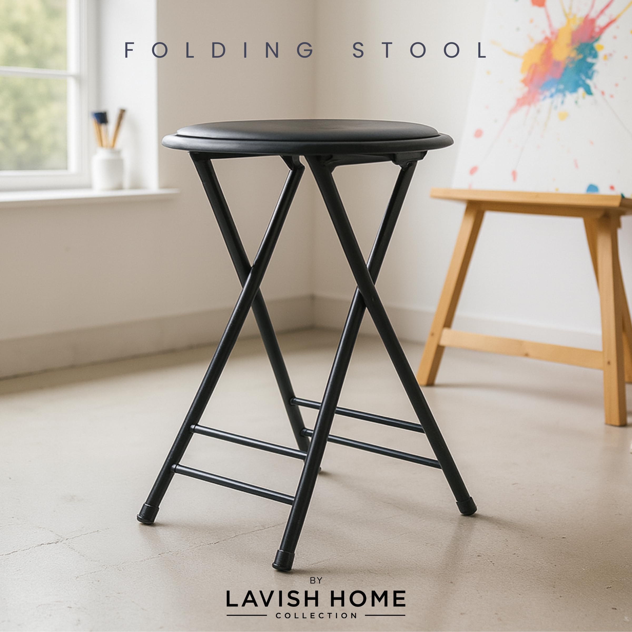 Lavish Home portable folding stool ready for travel or gatherings.