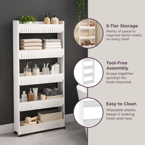 Lavish Home five shelves maximize vertical storage for pantry and bath.