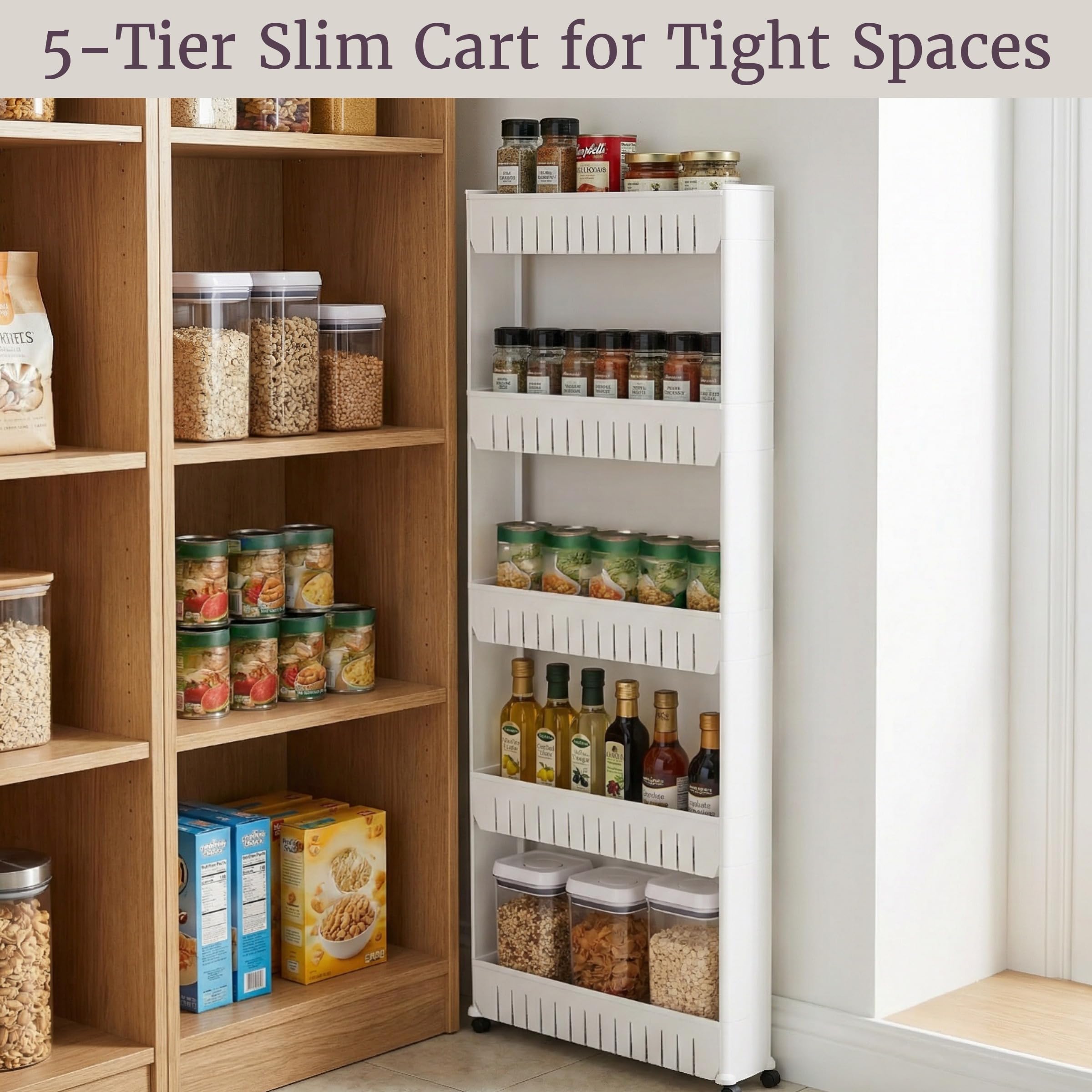 Lavish Home white plastic shelves are easy to wipe and clean.