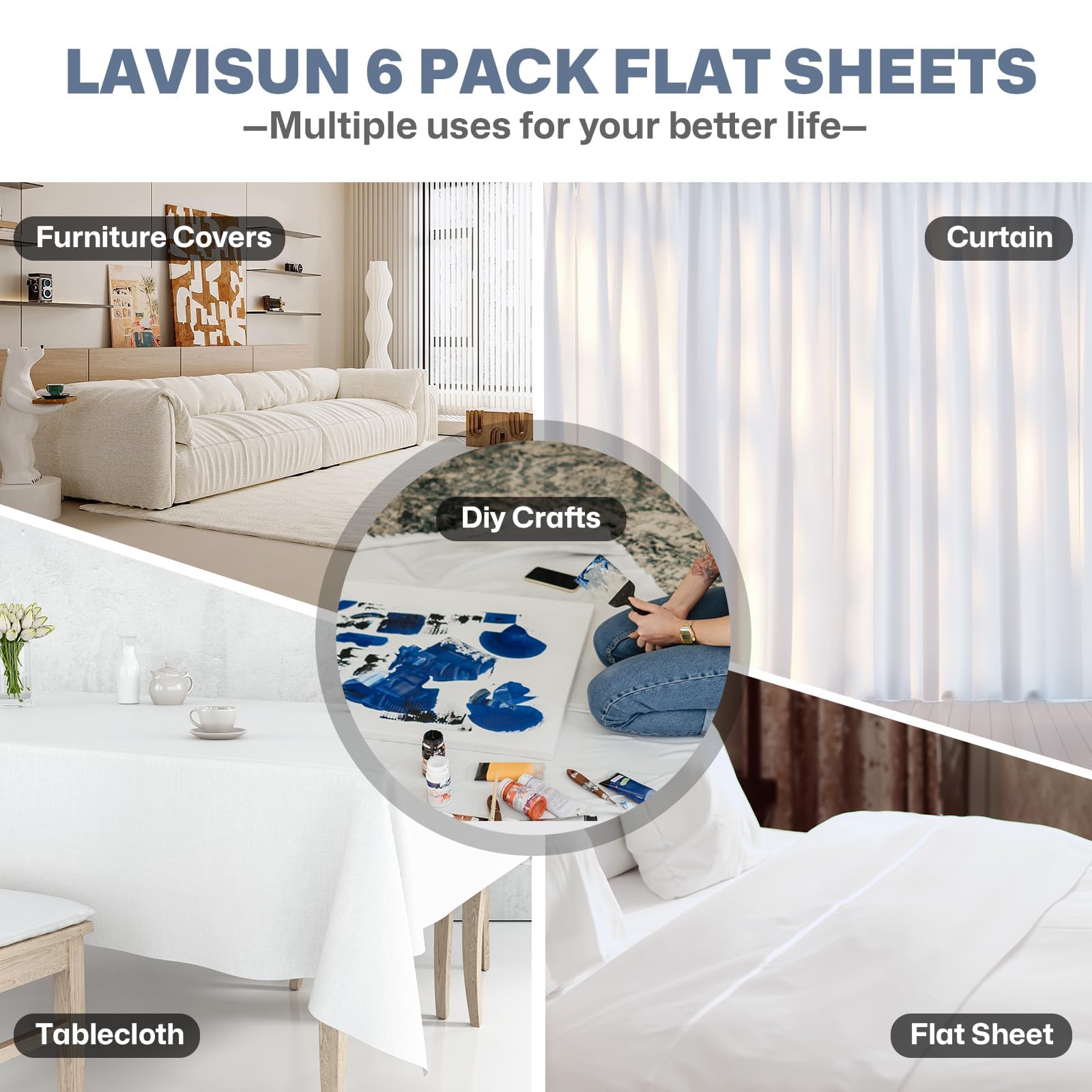 Lavisun bulk twin flat sheets white pack ideal for dorms or hospitality projects.
