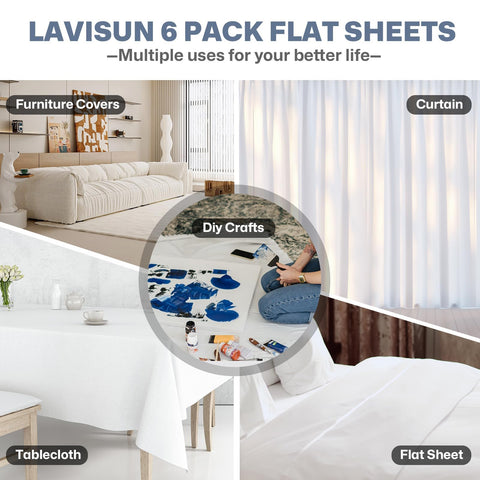 Lavisun bulk twin flat sheets white pack ideal for dorms or hospitality projects.