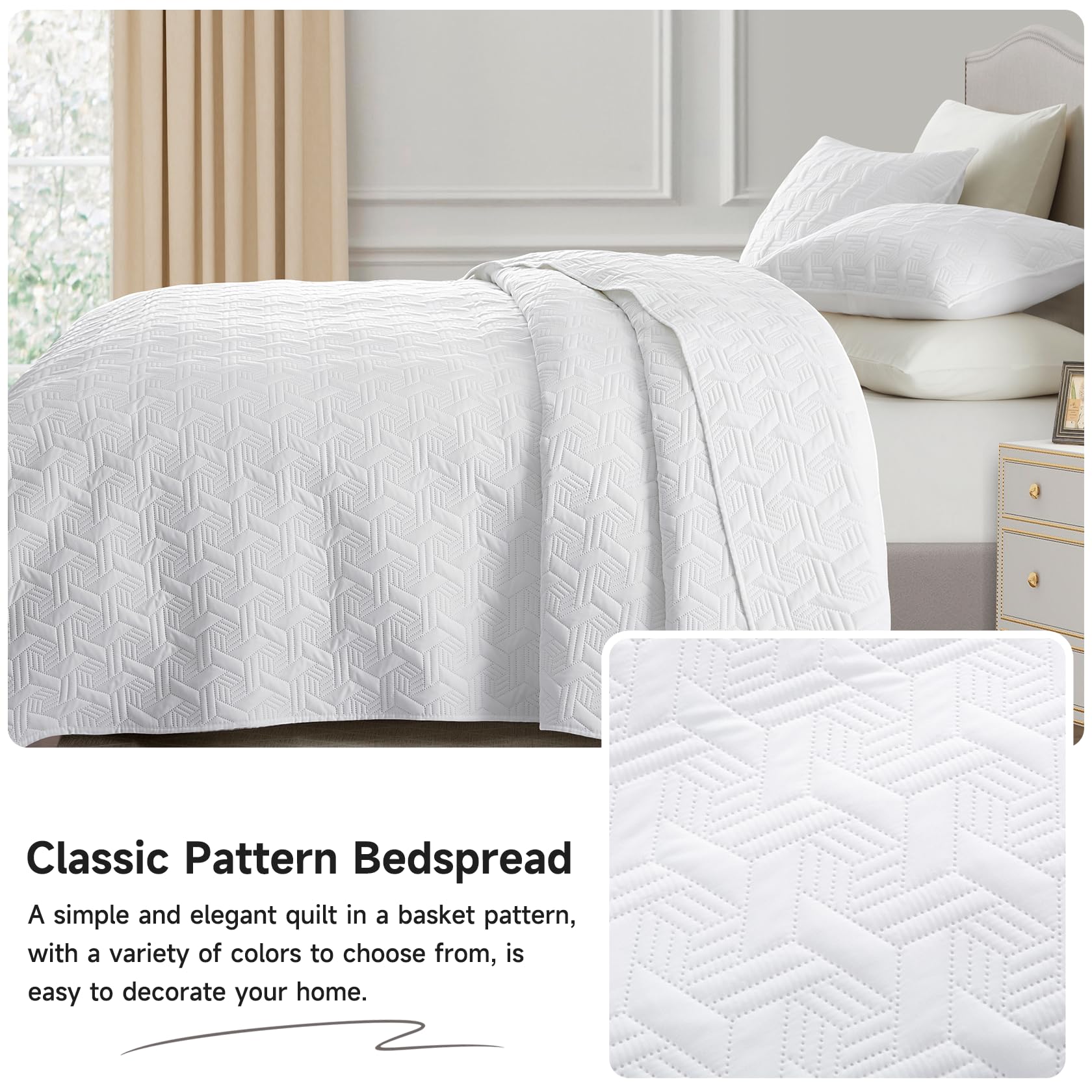 Lavsiry king-size quilt with pillow shams enhances bed aesthetics and comfort.