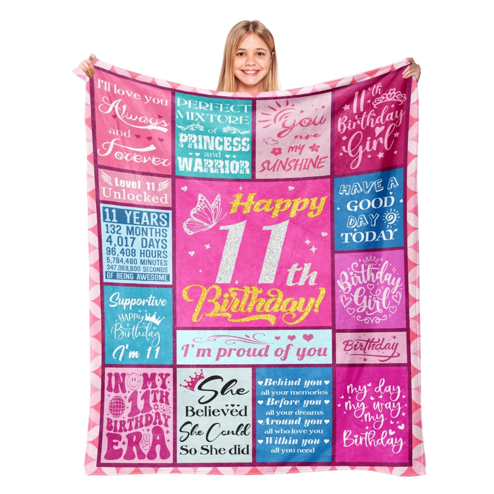Lavua 11th birthday blanket, front view, soft warmth for birthday moments.