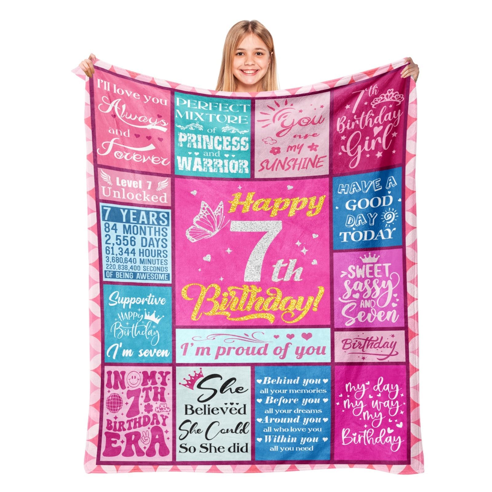 Lavua 7-year-old birthday blanket unfolded for cozy bed or couch warmth.