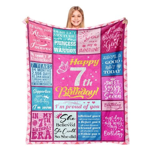 Lavua 7-year-old birthday blanket unfolded for cozy bed or couch warmth.