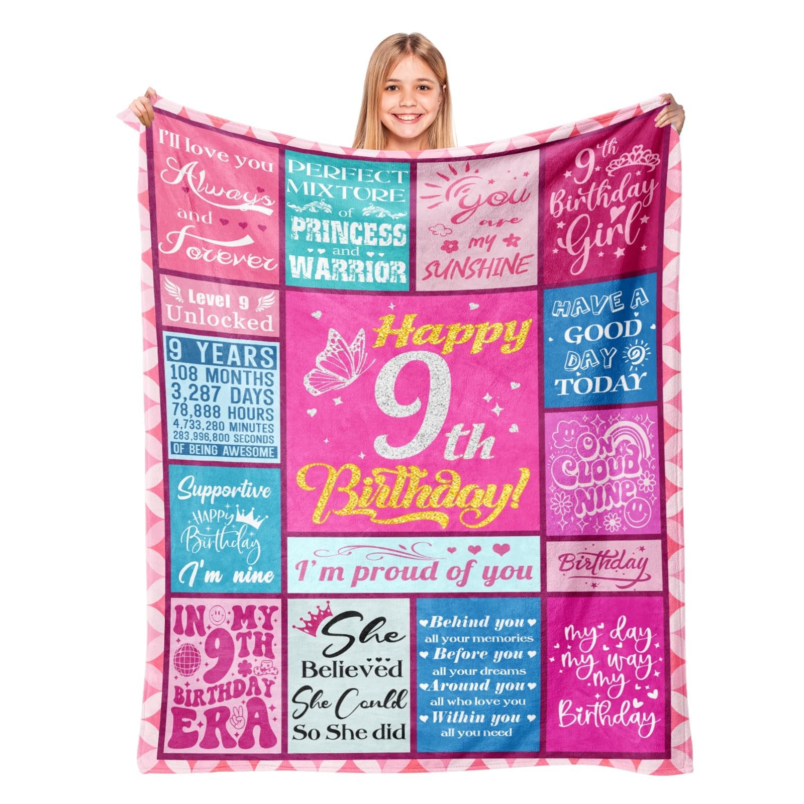 Lavua 9th birthday blanket 50x60 provides warm, celebratory comfort for her day.
