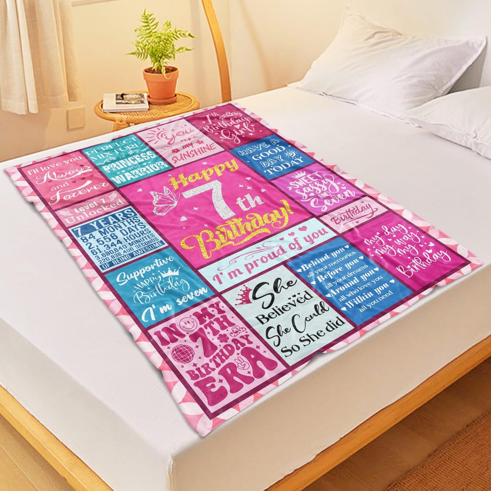 Lavua 7-year-old birthday blanket is quick-drying and machine washable.