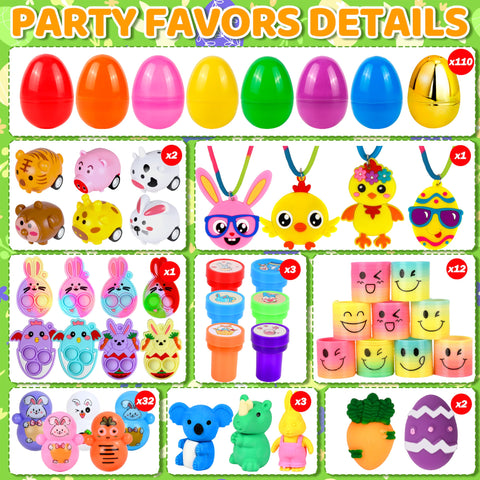 Lavwix colorful eggs open to reveal mini toys and stickers.