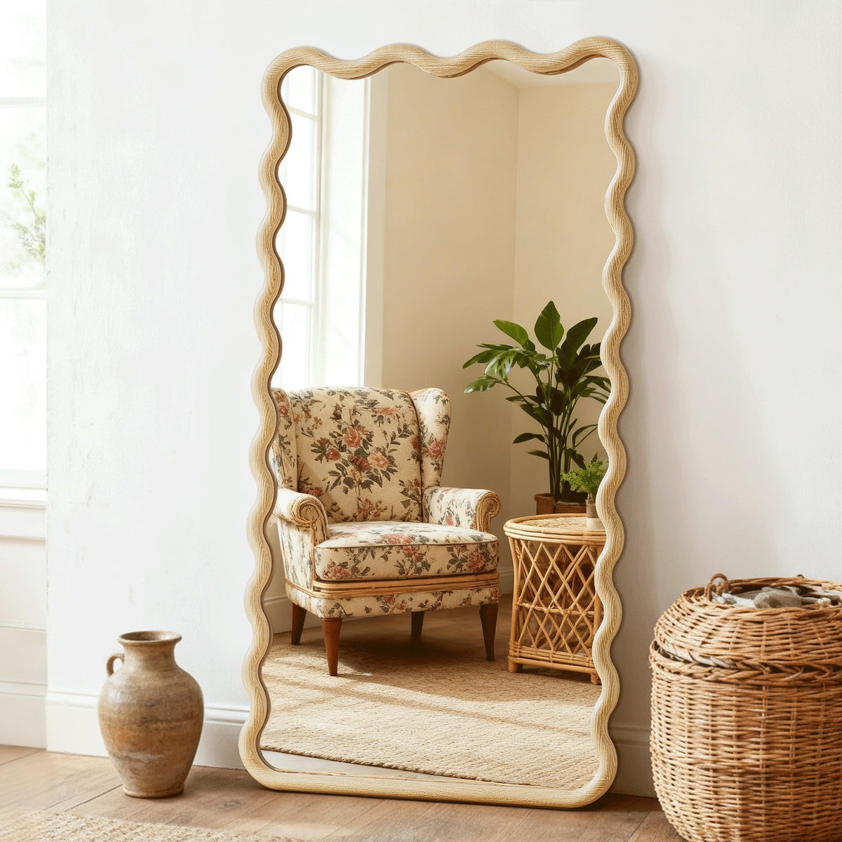 LAWADA full length mirror with wavy frame for bright, full-body reflections