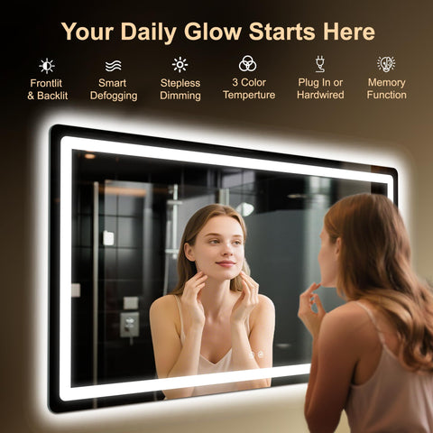 LAWADA LED bathroom mirror back light enhances ambient visibility.
