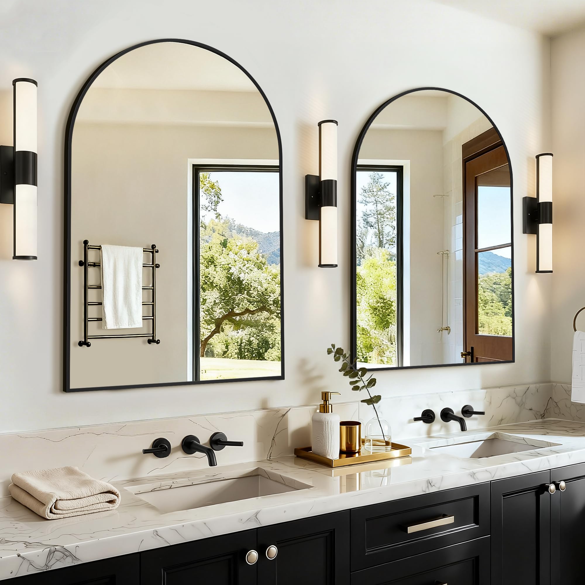 LAWADA vanity mirror 30x20 arched black for bathroom vanity and wall decor.
