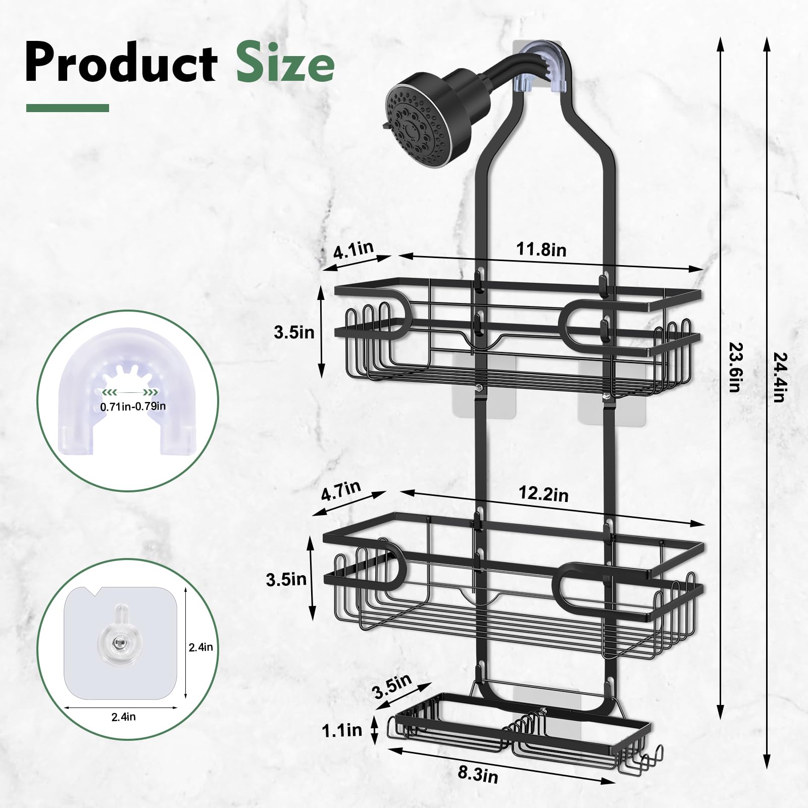 Lawhood-Mijin caddy hanging with hooks keeps razors and sponges organized.