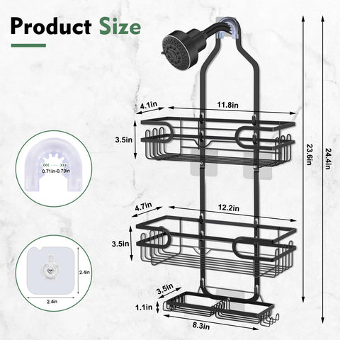 Lawhood-Mijin caddy hanging with hooks keeps razors and sponges organized.
