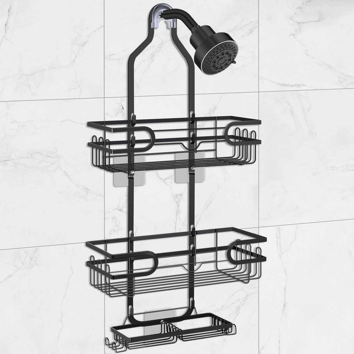 Lawhood-Mijin shower caddy overhead basket keeps toiletries organized and within reach.